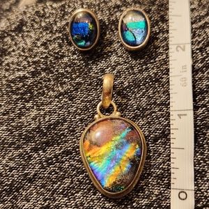 Sterling Dichroic glass Artisan pendant and earrings